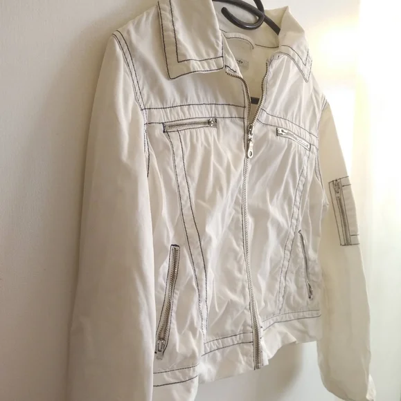 Sand White cotton jacket summer light zipper pockets 4 6 Island Cruise Vacation - Picture 6 of 15